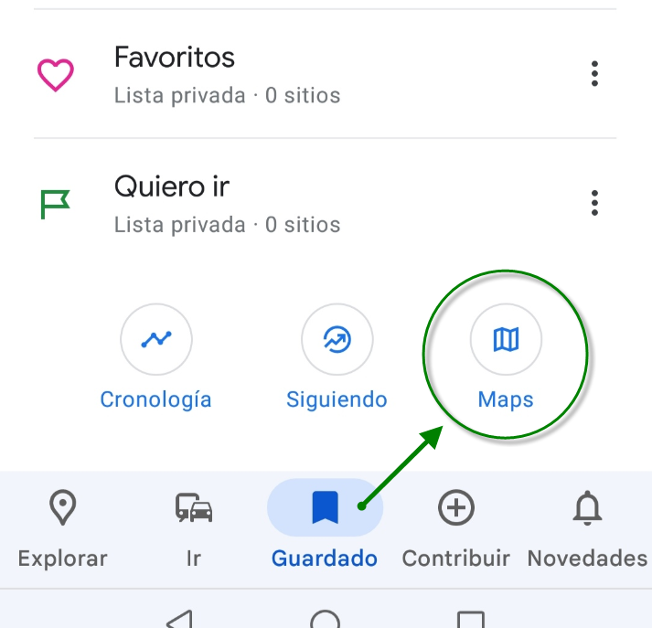 instrucciones en imagen cómo ver en smartphone el mapa guardado gMaps