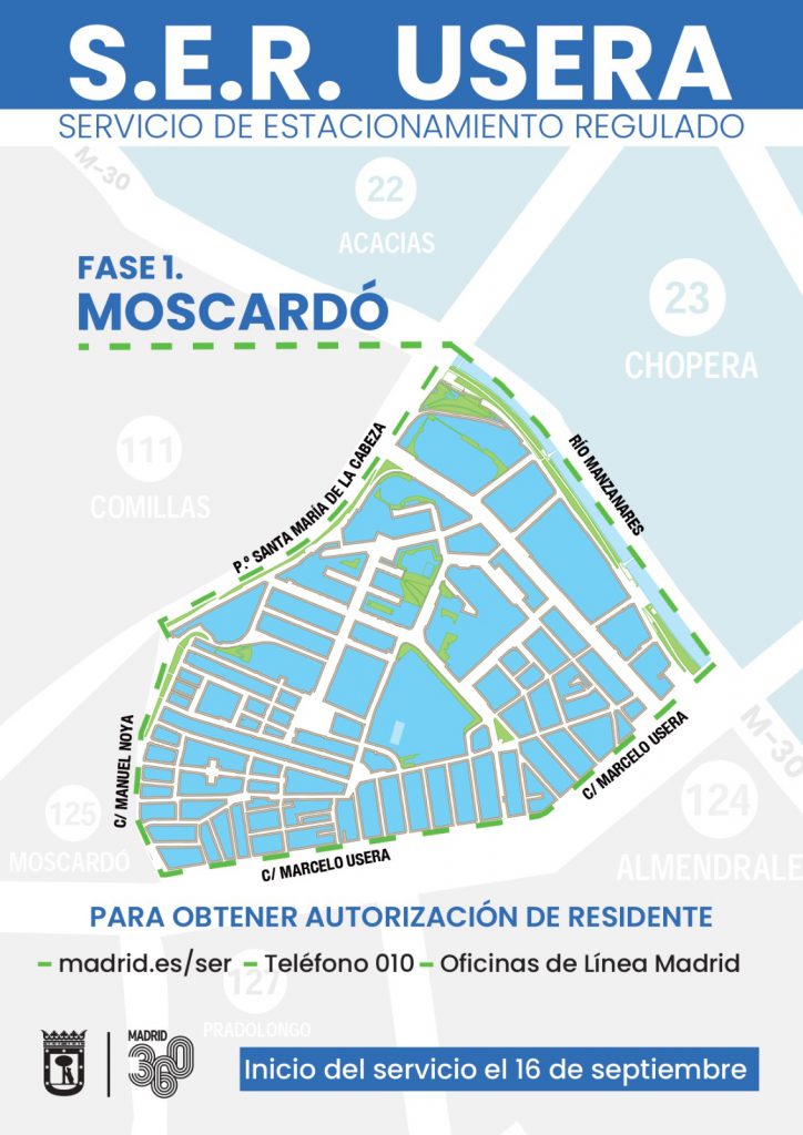 Plano calles SER en Moscardó Usera desde el 16 septiembre 2024