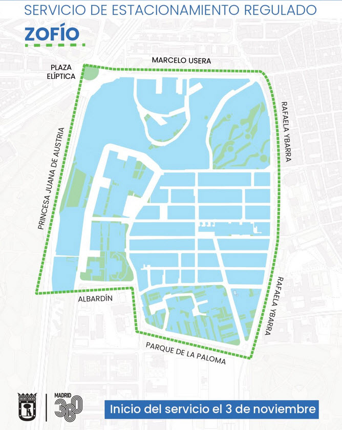 plano de las calles que limitan la zona SER del barrio Zofío